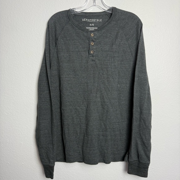 Aeropostale Dark Grey Long Sleeve Henley Thermal Waffle Knit Shirt - Picture 1 of 4